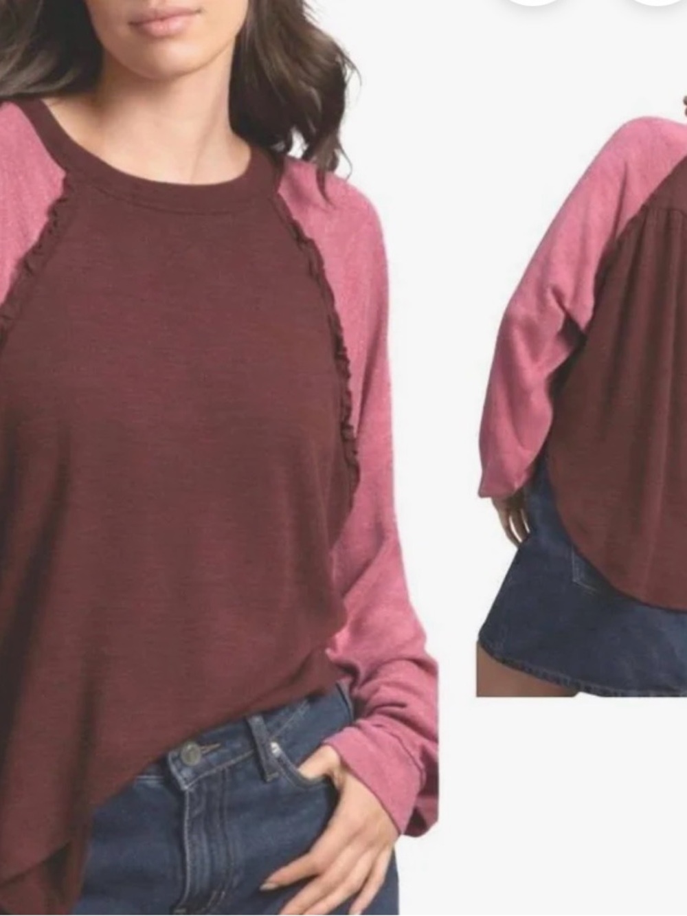 Anthropologie Pilcro Women's Two-Tone Raglan Long-Sleeve Top - Berry Pink, M